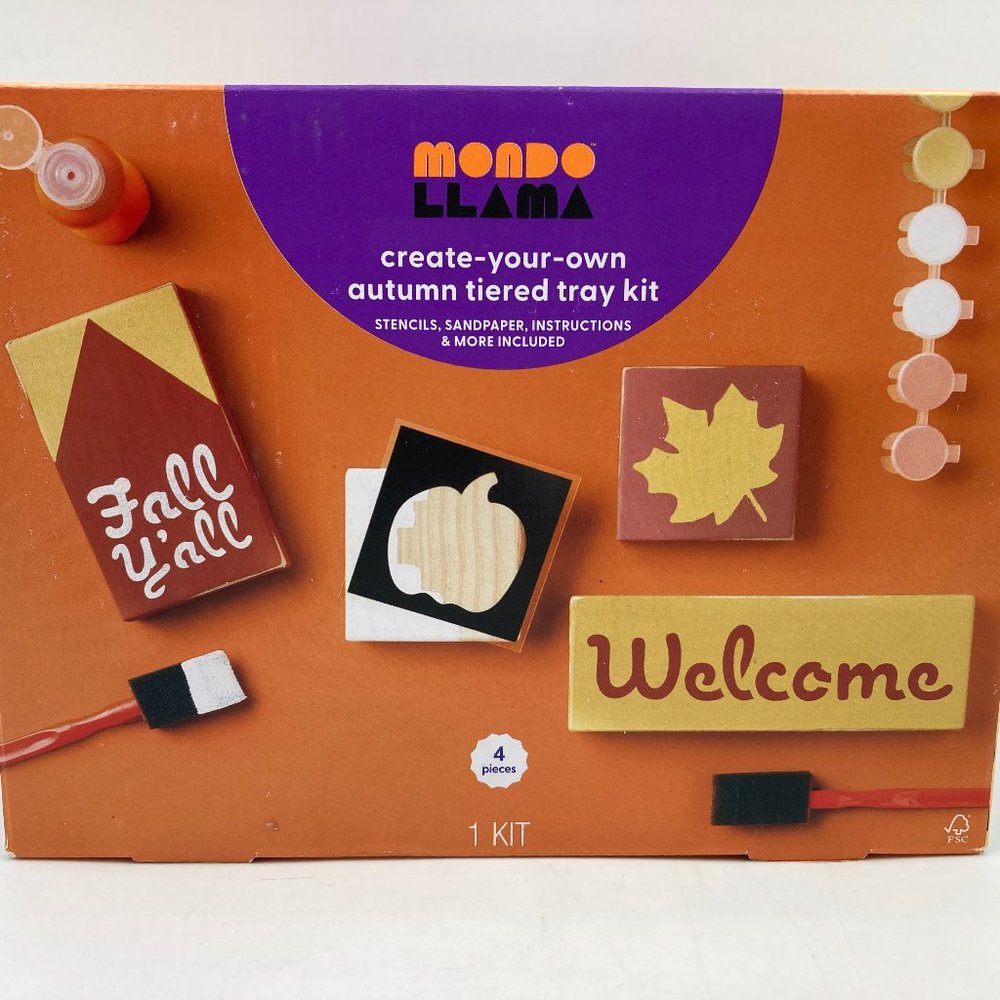 4pc Target Mondo Llama Create Your Own Autumn Fall Wood Tiered Tray Craft Kit